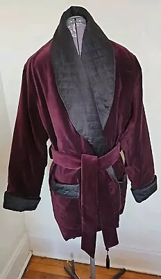 Duke & Digham Velvet Belted Quilted Shawl Lapel Smoking Robe M Deep Berry • $65