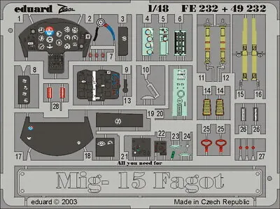 Eduard 1/48 MiG-15bis Cockpit+Detail (Trumpeter) 49232 • $11.19
