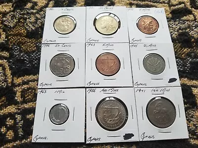 Cyprus : Collection Of 9 Different Circulated Coins - Ii • $2.25