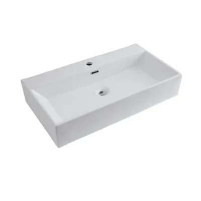 £199.99 • Buy Modern Bathroom 1 Tap Hole Rectangular Wall Hung Countertop Basin Sink 750x420mm
