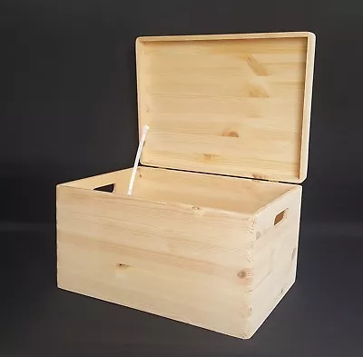 £15.85 • Buy Large Wooden Boxes Plain Wood Storage Box Chest Lid Handle Keepsake Trunk Hinges
