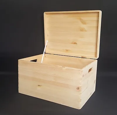 Large Wooden Boxes Plain Wood Storage Box Chest Lid Handle Keepsake Trunk Hinges • £7.95