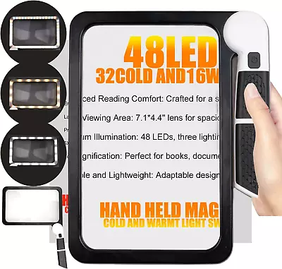 Magnifying Glass With Light - 5X Full Page Magnifier For Reading 48 LED Light... • $13.46