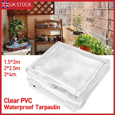 450gsm Clear Tarpaulin Heavy Duty PVC Waterproof Transparent Pet Cover Tarp DIY • £13.39