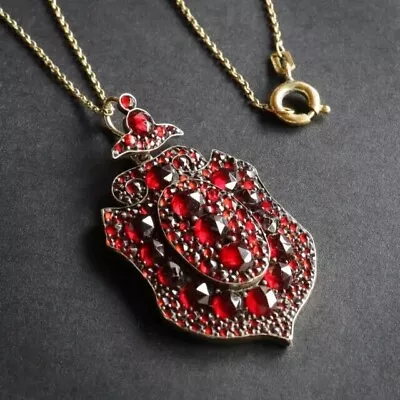 Antique Rose Cut Bohemian Garnet Shield Pendant 4Ct 14K White Gold Plated • $98.73