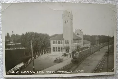1923 C.M.& St.Paul Railroad Train Depot MissoulaMontana MT Real Photo Pc RPPC • $24.99