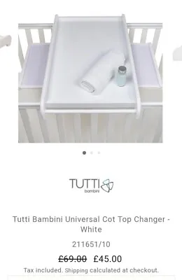 Tutti Bambini Universal Cot Top Changer In White • £10