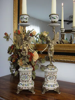 £236.57 • Buy Candle Chandelier Angel Porcelain Bronze 2 Candle Holder Baroque Antique Candle Stand