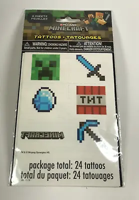 Minecraft Mojang Tattoos 4 Sheets Of 24 Temporary Tattoos Party Favors #79409 • $5.95