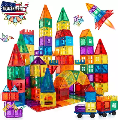 Magna Tiles Clear Colors Magnetic Building Toy Magnet Blocks Kids 3D Set 100 Pcs • $39.87