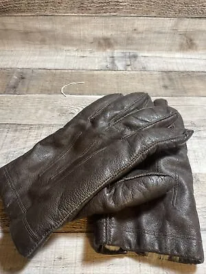 VTG Brown LEATHER WINTER DRIVING GLOVES ARIS RABBIT FUR LINED LADIES SZ XL • $18