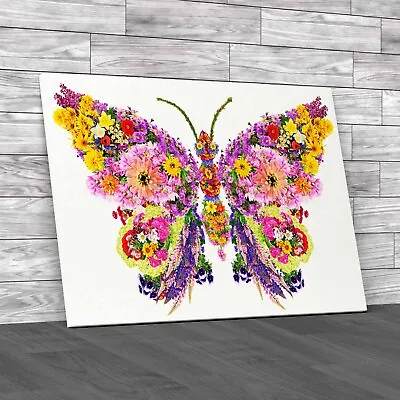 Abstract Butterfly Collage With Colourful Flowers Canvas Print Large Picture • £18.95