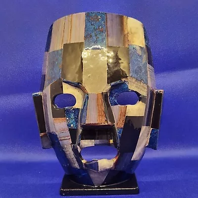 Lapis Abalone Aztec Mayan Mexican Mosaic Face Mask On Stand • $79.95