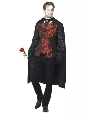 Dark Opera Masquerade Halloween Silk Cape Costume Fancy Dress With Red Rose • $63.02