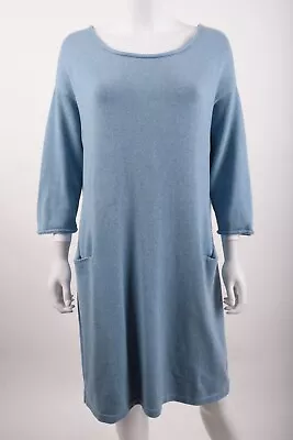 J. Jill Womans Knit Sweater Dress Size L Petite PL Blue 3/4 Sleeve Pockets • $23.99