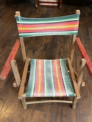 Antique Wood Frame Folding Directors Captains Chair Fabric Children Kid Size • £20.25