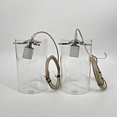 NIB 2 Thousand Degrees Pendant Lights 5 X8  Pair Clear Murano Glass 700T_ECP_ • $152