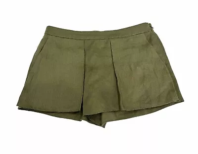 J Crew Linen Crossover Skort Skirt Womens Size 8 Olive Green Herringbone Pleated • $22.24