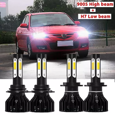 4-side 9005 H7 LED Headlight For Mazda 3 2004 2005 2006 2007 2008 2009 4pc Bulbs • $31.27