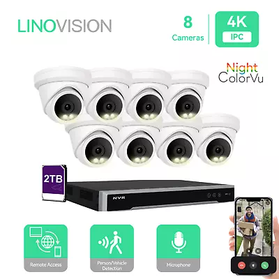 LINOVISION 8CH PoE IP Night Color Security Camera Kit 2TB HDD 8 Turret Cameras • $899.99