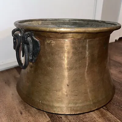 Antique Copper Cauldron With Wrought Iron Handles. Large 15” X 11” Weighs 9lbs • $156.45