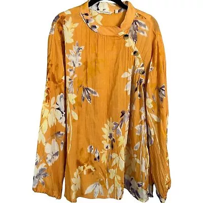 Soft Surroundings Plus Size 2X Pauleena Floral Watercolor Mandarin Collar Blouse • $23.20