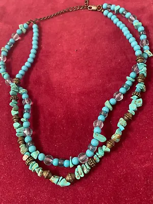 Vintage Turquoise Blue Beaded 16  Necklacew/blue Glass Acrylic Beads Exc • $22