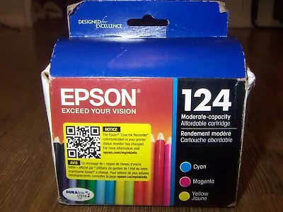 GENUINE Epson 124 Cyan Magenta Yellow 3 Pack T124520 Ink Cartridges EXP 7/2025 • $20.99