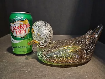 Murano Glass Duck With Silver Fleck And Original Label - Excellent! • $95