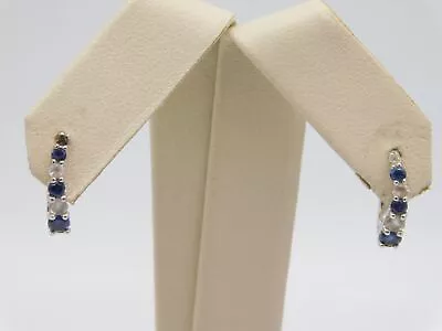 Sweet Vintage 10k Solid White Gold Diamond Sapphire Stone Hoop Earrings • $125