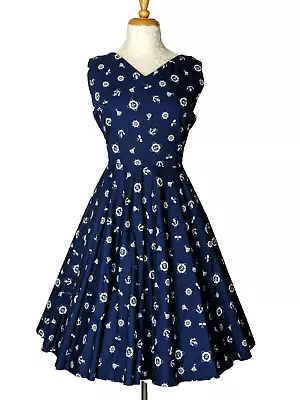 Vintage 50's Rockabilly Sailor Nautical Style Full Circle Dress Sz 3XL / 16 - 18 • $52.46