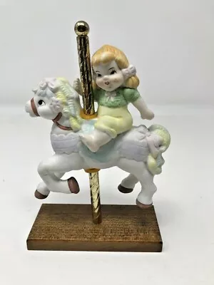 Girl Riding Carousel Horse Figure Vintage Carnival Horse Shabby Chic Cottage Col • $11.99