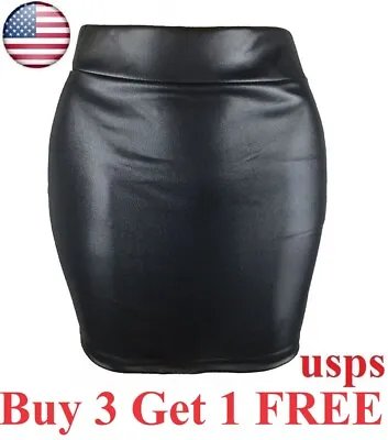 Womens Sexy PU Leather Slit Mini Skirt High Waist Tight Stretch Short Skirts • $6.95