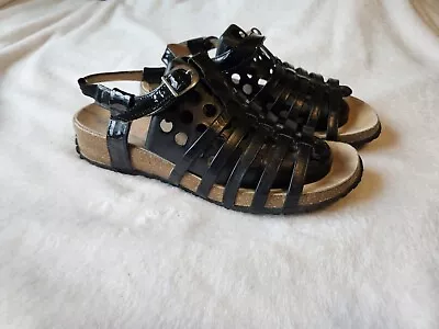 HAFLINGER Dahlia Black Patent Leather Strappy Gladiator Sandals Size 39 8  • $35.99