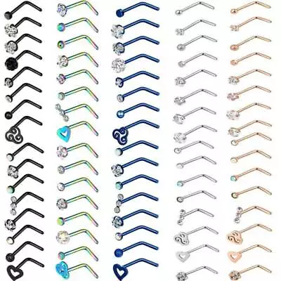 $5.99 • Buy 16pcs/lot CZ Surgical Steel Nose Rings L Shaped Stud Body Piercing Jewelry 20G