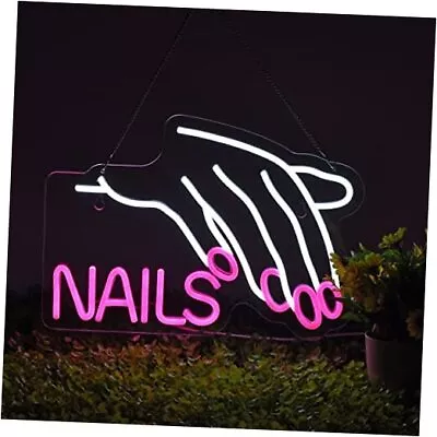 Nails Salon Neon Sign Dimmable Neon Light For Wall Decor Powered C White+Pink • $45.01