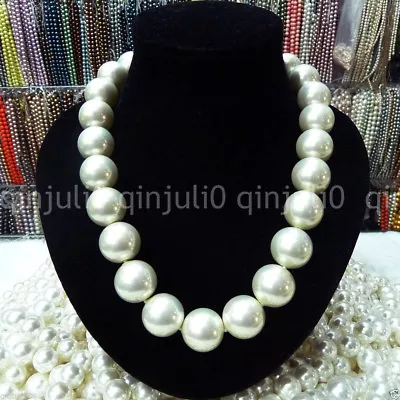 £5.99 • Buy Rare Huge 10mm Genuine White South Sea Shell Pearl Round Beads Necklace 18'' AAA