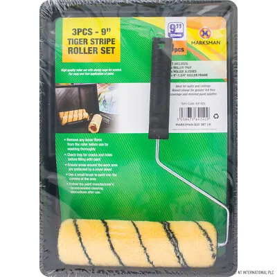 New 3pc 9 Inch Tiger Stripe Roller Set Painting Decorating Tool Diy Tray Sleeves • £5.99