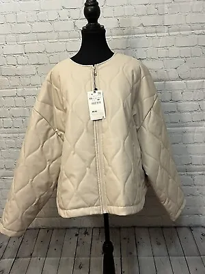 Zara NWT Womans Faux Leather Puffer Jacket Cream Color Size XXL • $26.25