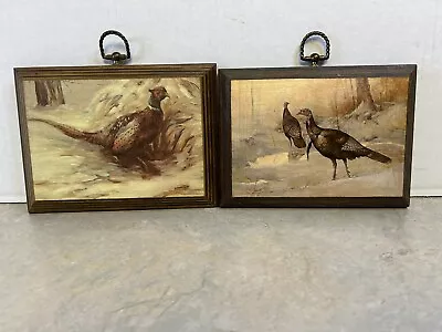 Vtg Wall Art Wood Plaque Pheasant  And Turkey Hunting Lodge Chic - Set 2 • $23.50