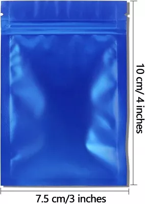 100 Premium 3x4   Bright Blue Small Double-Sided Mylar Foil Zip Storage Bags • $9.99