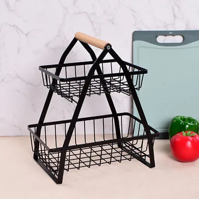 Portable Fruit Basket Metal Stand Rack Vegetable Bowl Kitchen Storage Holder • £10.94