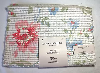 LAURA ASHLEY Bath Rug BLUE GREEN PINK FLORAL 17 X 24  100% POLYESTER NWT • $19.99