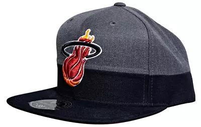 Miami Heat Fitted Hat Cap By Mitchell & Ness NBA Charcoal Heather Gray Split • $26.95