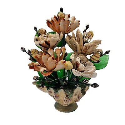 Vintage Conch Capiz Seashell Flower Arrangement Ocean Mid Century Modern Art MCM • $69.98