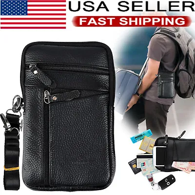 Leather Men Cell Phone Loop Belt Bag Waist Holster Pack Shoulder Pouch Crossbody • $9.25