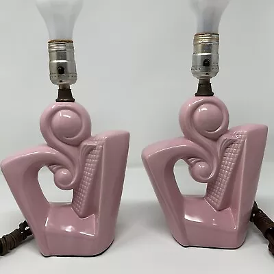 Two Mid Century VTG Sculptural Ceramic Abstract Table Lamps Retro Working Pink • $69.99