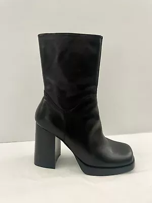 Candies Vintage 90's Y2K Black Platform Leather Chunky Heeled Boots Womens Sz 10 • $149.99