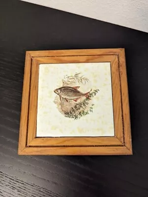 Vtg Mexico Fish Theme Tile Trivet Wood Frame Plant Stand Wall Art Dal-Tile 84-8 • $15