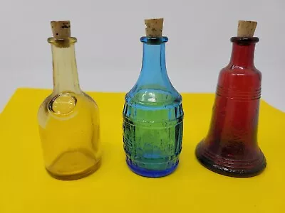 Vintage Lot Of 3 Wheaton New Jersey NJ Miniature Glass Bottles Blue Red Amber • $26.99